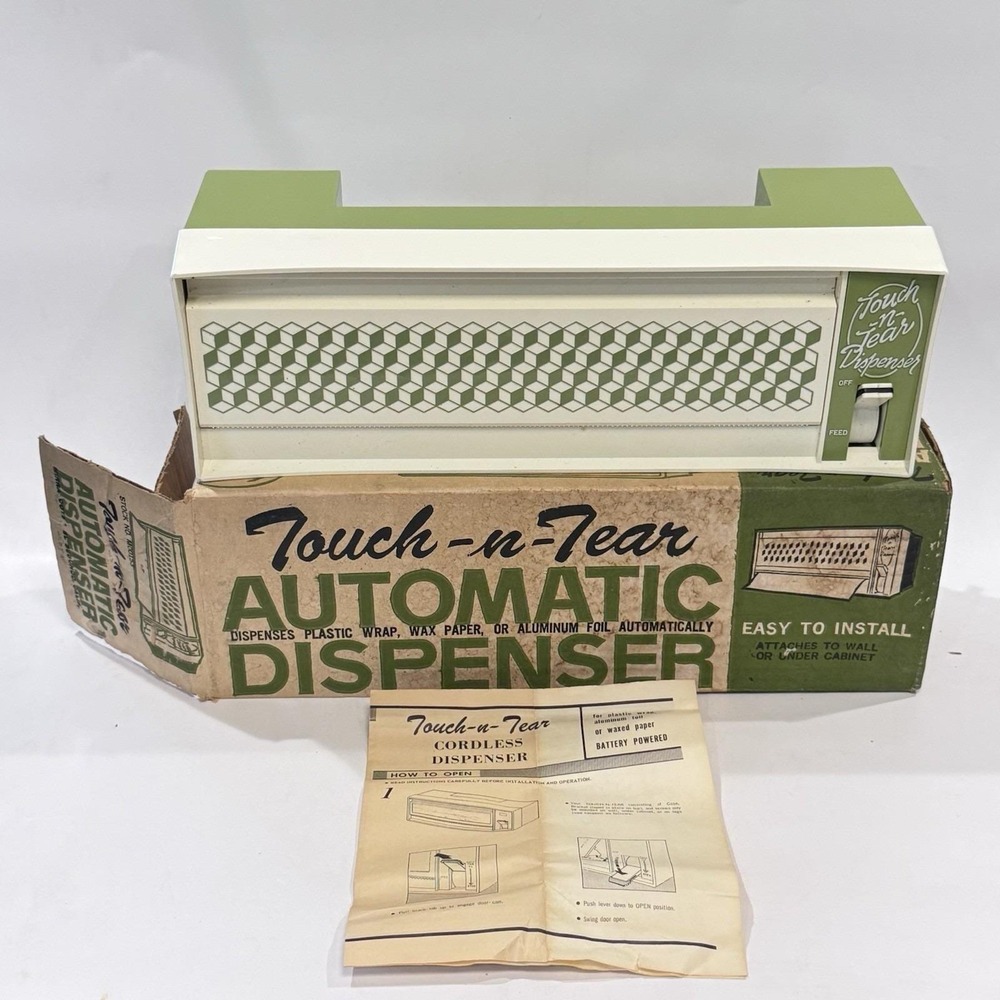 Vintage 70's Touch-n-Tear Automatic Foil Wrap Wax Dispenser Avocado Green IOB